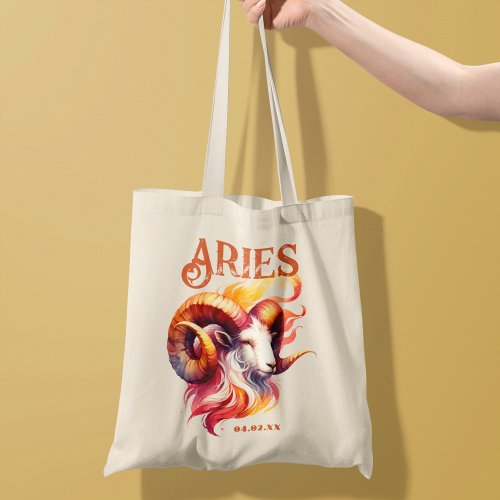 Aries Watercolor Ram Zodiac Fire Sign Birthday Tote Bag