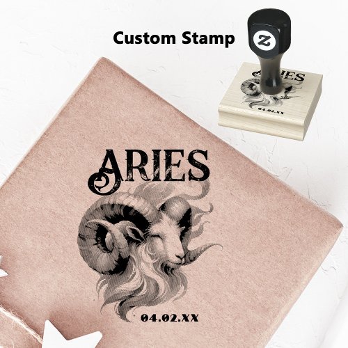 Aries Watercolor Ram Zodiac Sign Custom Birthday Rubber Stamp