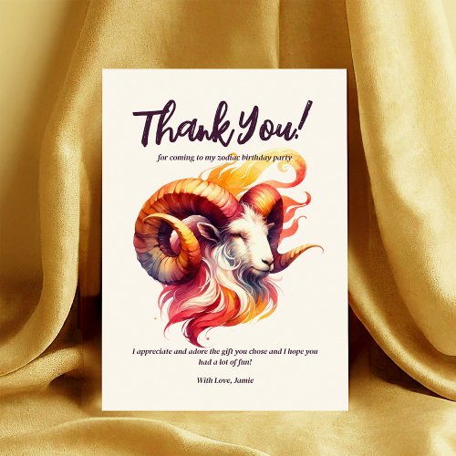 Aries Watercolor Ram Zodiac Themed Birthday Party Thank You Card