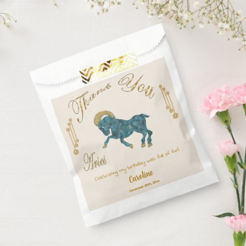 Aries with Glitter Gold  Pearls Thank You Favor Bag