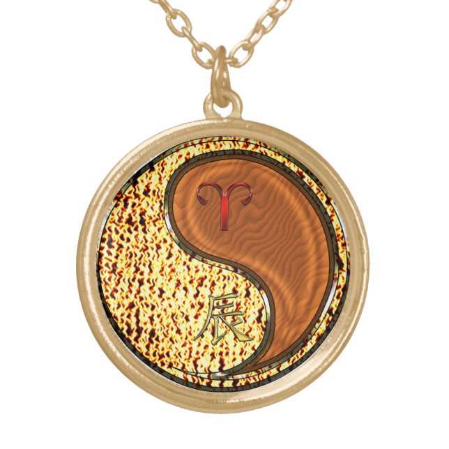 Aries & Wood Dragon Gold Plated Necklace (Front)