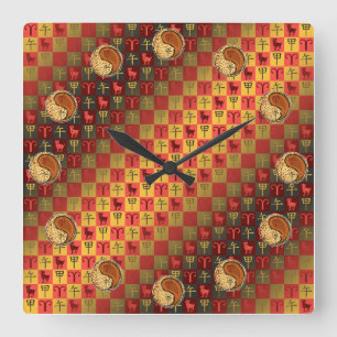 Aries & Wood Horse Square Wall Clock
