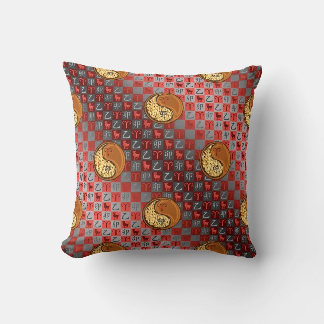 Aries & Wood Rabbit. Throw Pillow (Front)