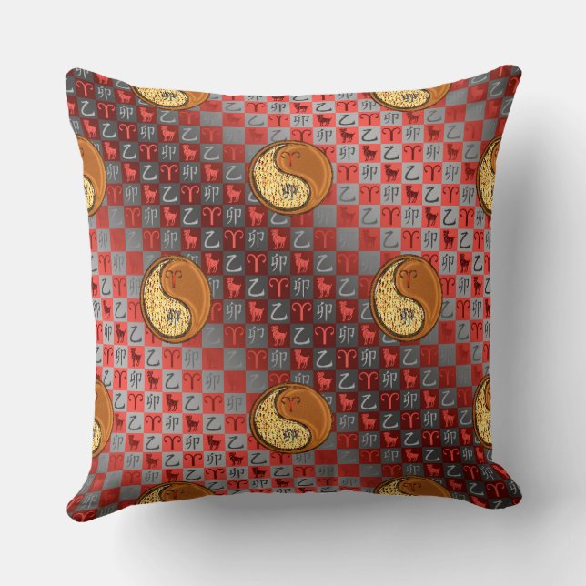 Aries & Wood Rabbit. Throw Pillow (Back)