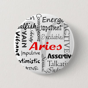 Aries Zodiac Astrology Horoscope Traits Collage Button