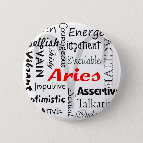 Aries Zodiac Astrology Horoscope Traits Collage Button