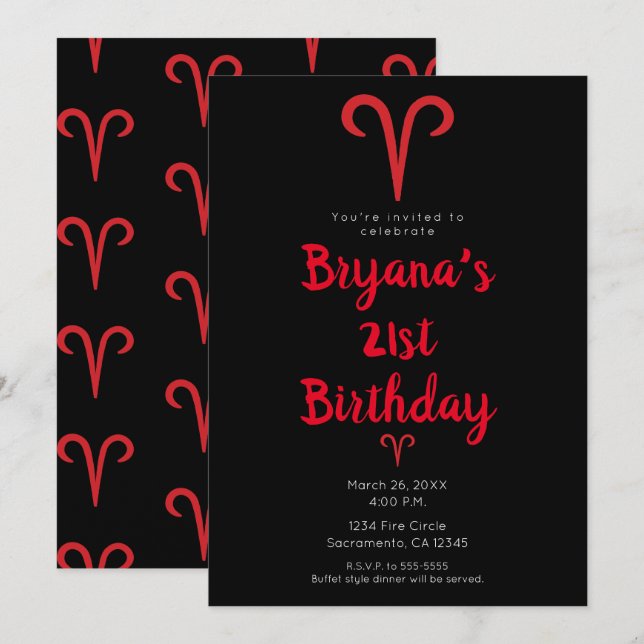 ARIES Zodiac Astrology March April Birthday Party  Invitation (Front/Back)