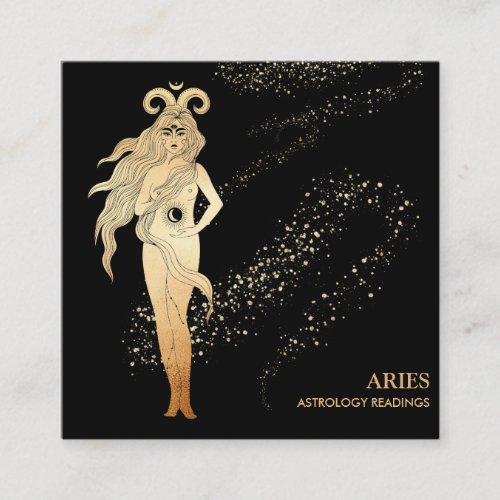  ARIES Zodiac Astrology Reading Gold  Black Square Business Card