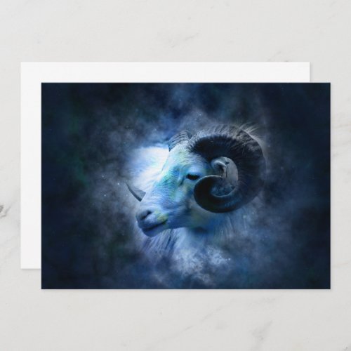 Aries Zodiac Astrology Sign Blue Ram Invitation