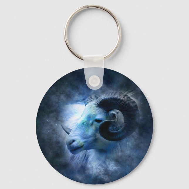 Aries Zodiac Astrology Sign Blue Ram Keychain (Front)
