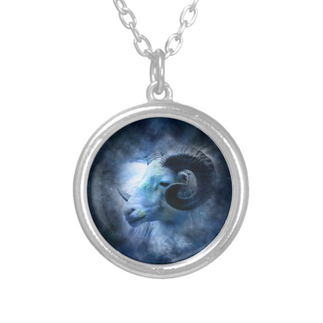 Aries Zodiac Astrology Sign Blue Ram Necklace (Front)