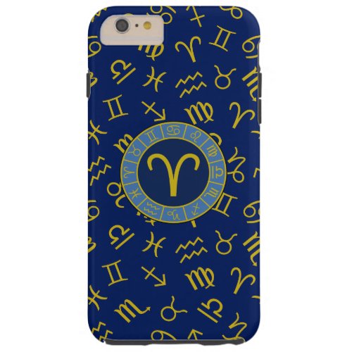 Aries ZodiacAstrology Symbols Pattern GoldBlues Tough iPhone 6 Plus Case