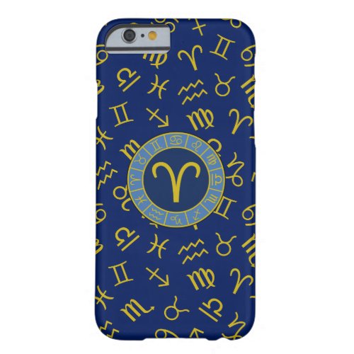 Aries ZodiacAstrology Symbols Pattern GoldBlues Barely There iPhone 6 Case