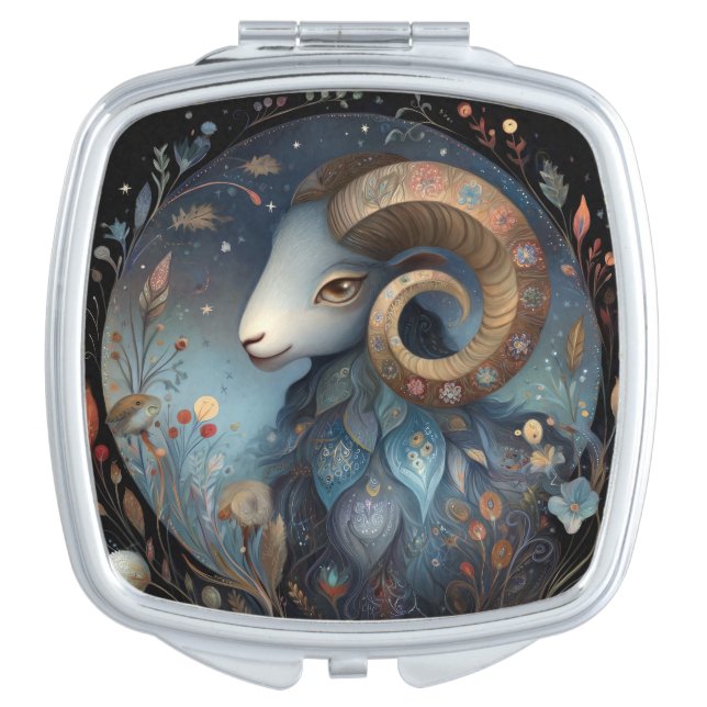 Aries Zodiac Birth Sign Astrology Celestial Compact Mirror (Front)