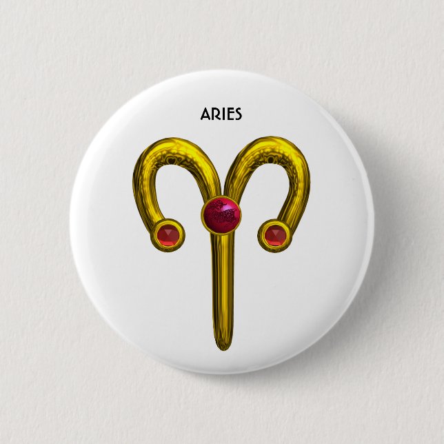 ARIES ZODIAC BIRTHDAY JEWEL PINBACK BUTTON (Front)