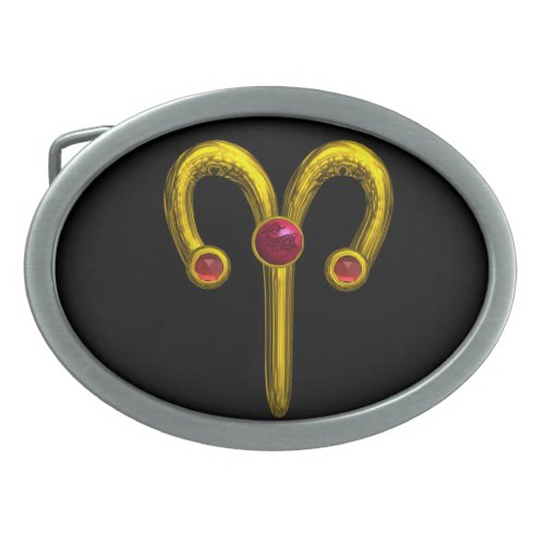 ARIES ZODIAC BIRTHDAY JEWEL RED RUBY Gold Black Belt Buckle