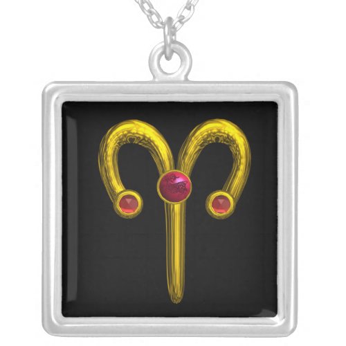 ARIES ZODIAC BIRTHDAY JEWEL RED RUBY Gold Black Silver Plated Necklace