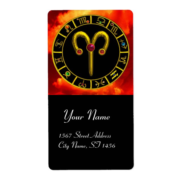 ARIES ZODIAC BIRTHDAY JEWEL Red Ruby Gold Label (Front)