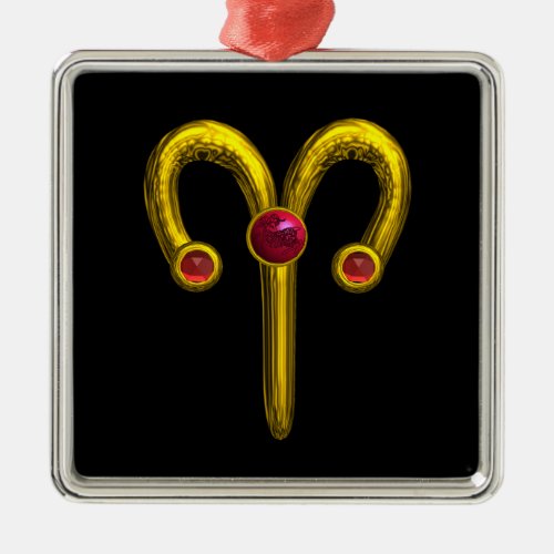 ARIES ZODIAC BIRTHDAY JEWEL Red Ruby Gold Metal Ornament