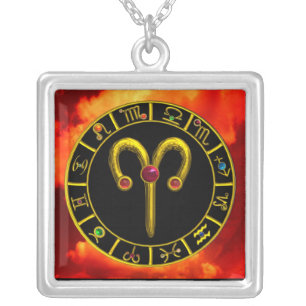 ARIES ZODIAC BIRTHDAY JEWEL RED RUBY Gold Silver Plated Necklace