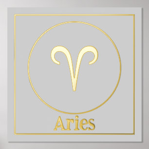 Aries Zodiac Blue Aura Gold Foil Prints