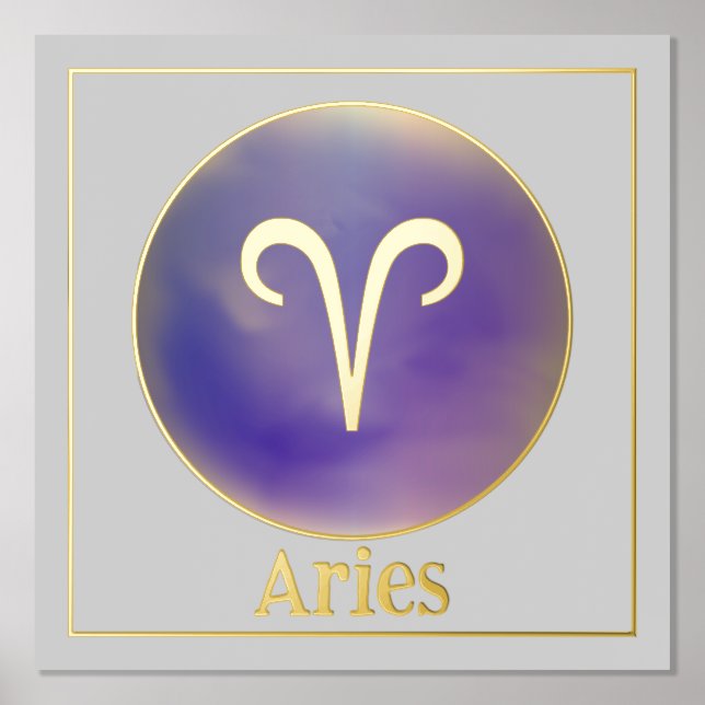 Aries Zodiac Blue Aura Gold Foil Prints (Front)