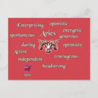 Aries zodiac characteristics postcard Zazzle