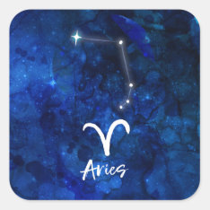 Aries Zodiac Constellation Blue Galaxy Celestial Square Sticker at Zazzle