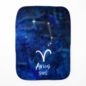 Aries Zodiac Constellation Blue Galaxy Monogram Baby Burp Cloth
