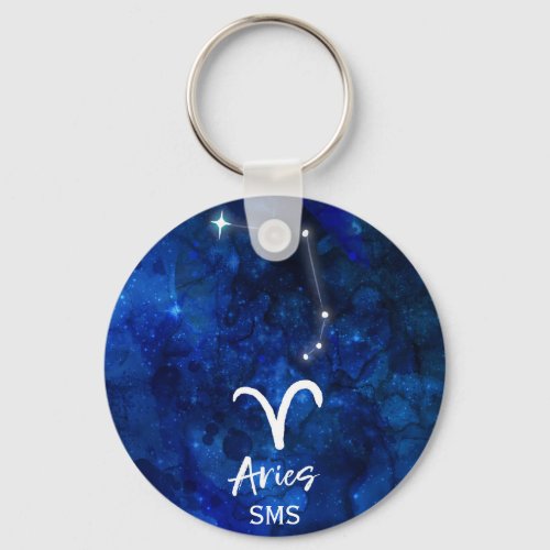 Aries Zodiac Constellation Blue Galaxy Monogram Keychain