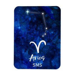 Aries Zodiac Constellation Blue Galaxy Monogram Magnet