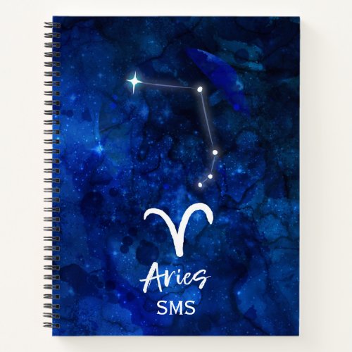 Aries Zodiac Constellation Blue Galaxy Monogram Notebook