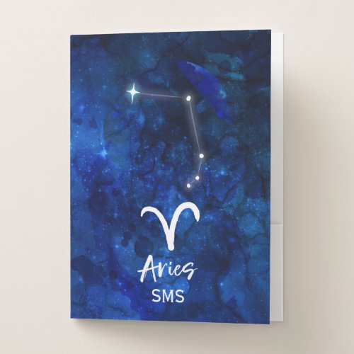 Aries Zodiac Constellation Blue Galaxy Monogram Pocket Folder
