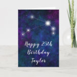 Aries Zodiac Constellation Happy Birthday Card<br><div class="desc">This cosmic and celestial birthday card can be personalized with a name or title such as mom, daughter, granddaughter, niece, friend etc. The design features the Aries zodiac constellation on a dark blue and purple watercolor galaxy background with scattered stars. The text combines handwritten script and modern serif fonts for...</div>