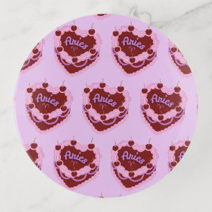 Aries Zodiac Coquette Heart Birthday Cake Trinket Tray