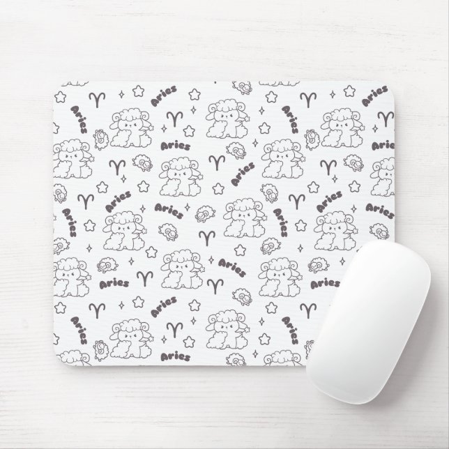 Aries Zodiac Elegance - Line Art Bunny & Ram Mouse Pad (With Mouse)