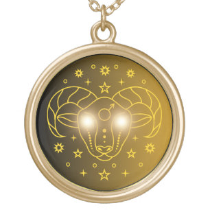 Aries Zodiac Emblem Minimal Celestial Symbol Gold Plated Necklace
