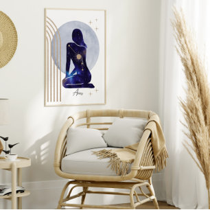 Aries Zodiac Feminine Blue Design Poster