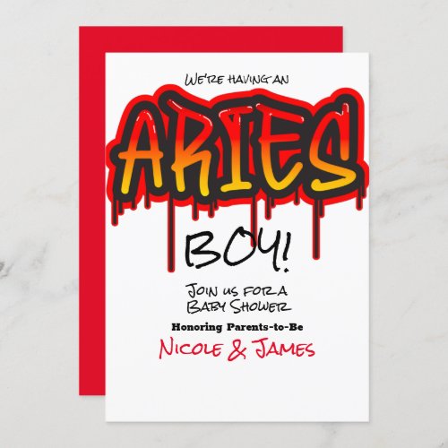 ARIES Zodiac Fire Sign Red Baby Shower Invitation