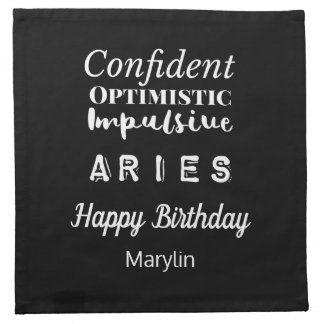 Aries Zodiac Fun Characteristics Birthday Cloth Napkin