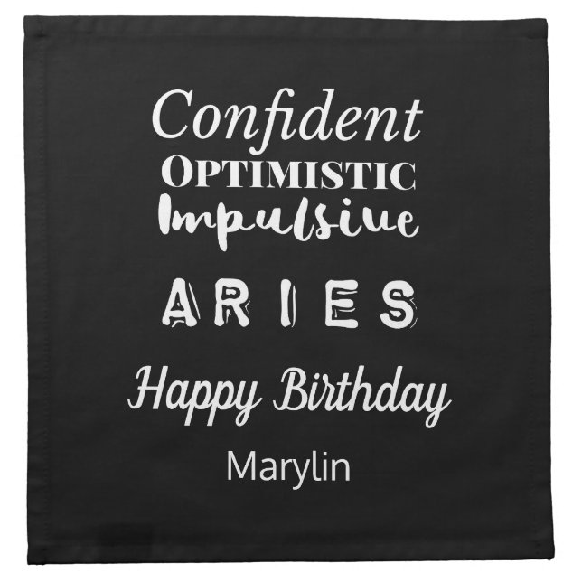 Aries Zodiac Fun Characteristics Birthday Cloth Napkin (Front)