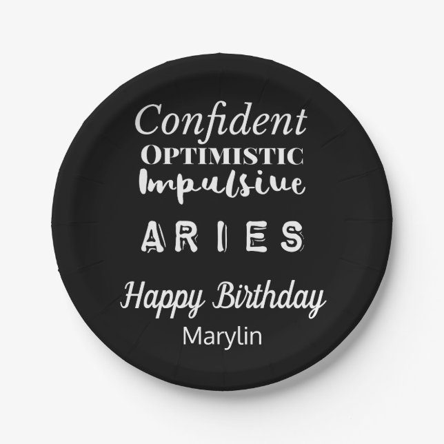 Aries Zodiac Fun Characteristics Birthday Paper Plates (Front)