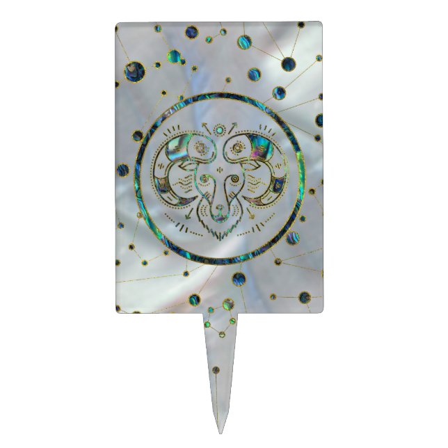 Aries Zodiac Gold Abalone on Constellation Cake Topper (Front)