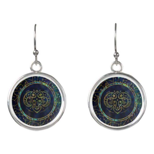 Aries Zodiac Gold Abalone on Constellation Earrings (Front)