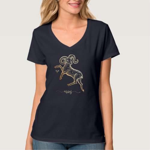 Aries Zodiac Gold Monochrome Graphic T_Shirt