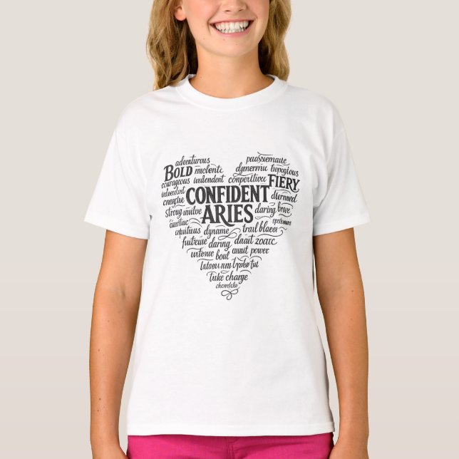 Aries Zodiac Kids T-Shirt | Word Cloud Design (Front)
