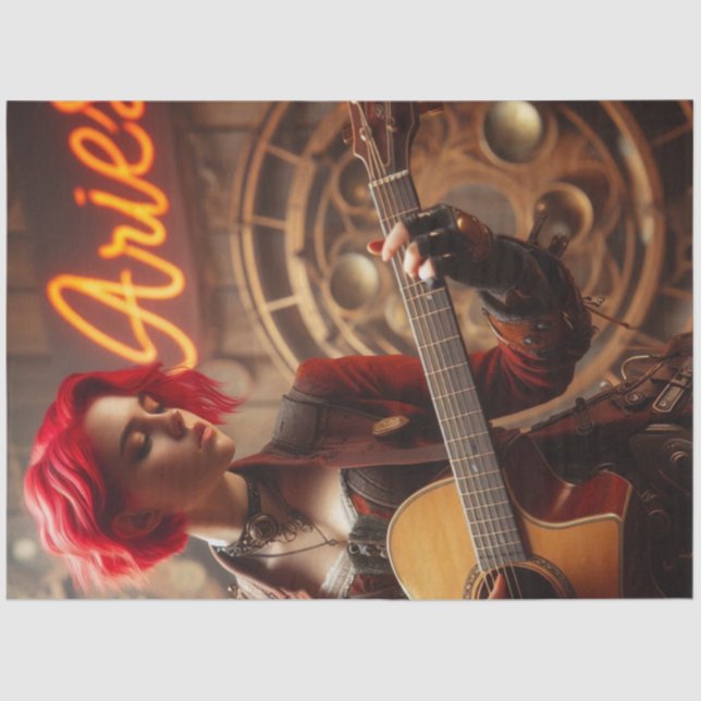 Aries Zodiac Musician Guitar Decoupage  Tissue Paper (Front)