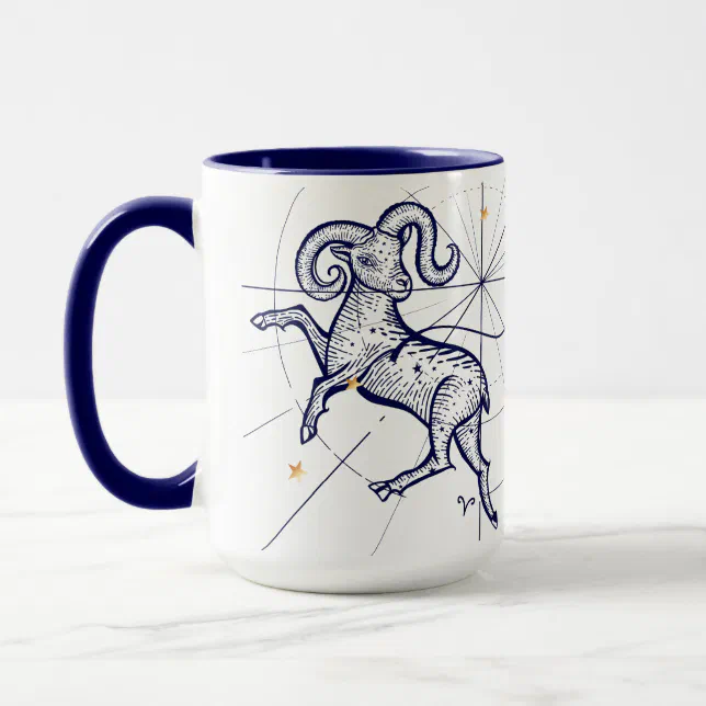 Aries Zodiac Navy Blue & Gold Birth Mug | Zazzle