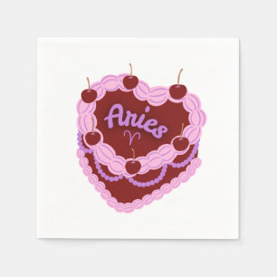 Aries Zodiac Pastel Heart Birthday Cake Napkins