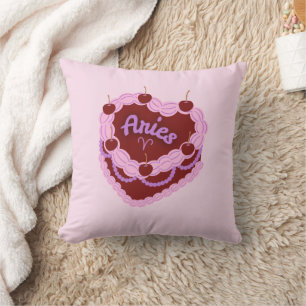Aries Zodiac Pastel Heart Birthday Cake Throw Pillow